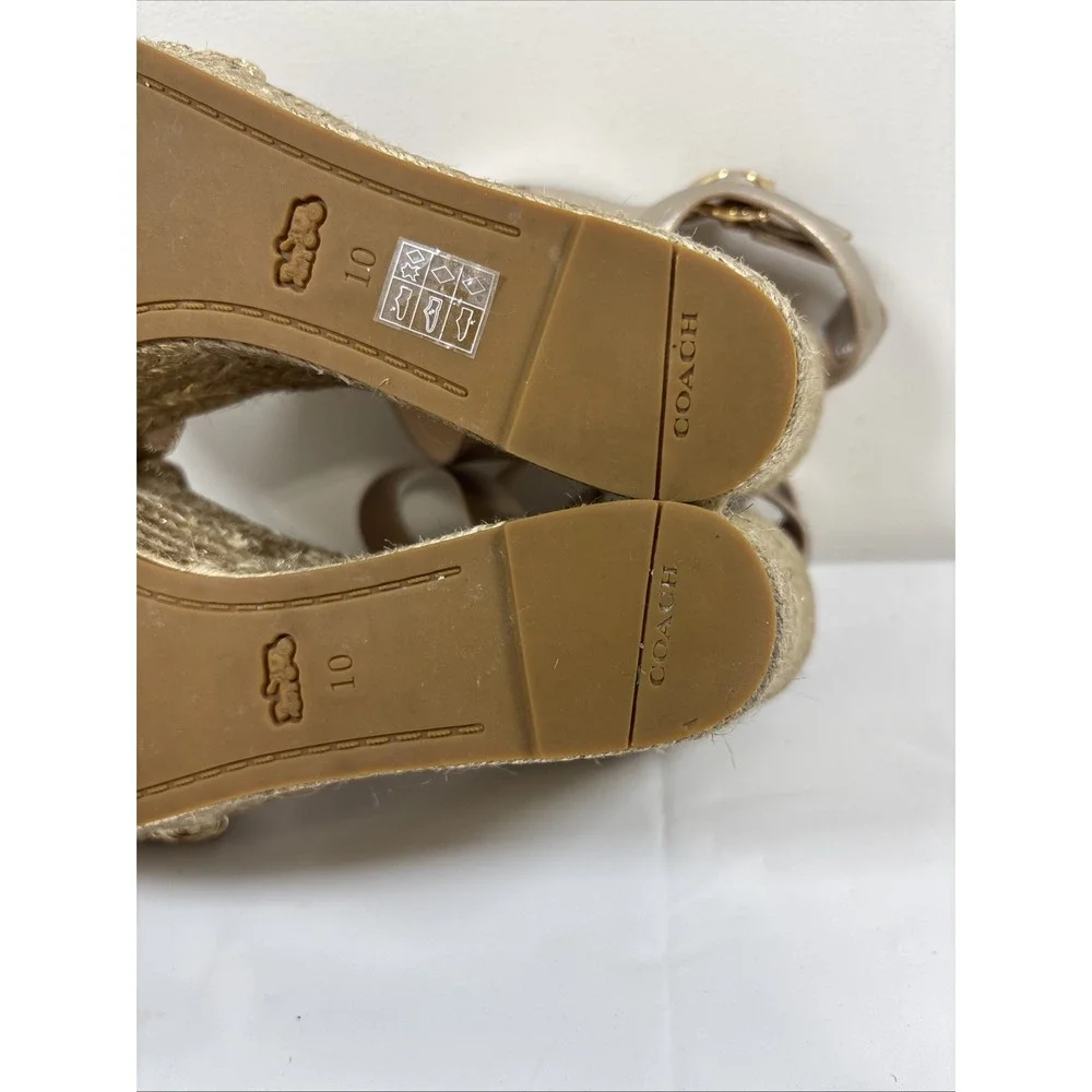 Coach Metallic Gold Braided Espadrille Wedge Sandals